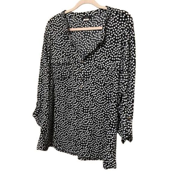 Cocomo Top Womens 3X Black White Polka Dot Stretchy Half Button Front Plus Size - Picture 2 of 7